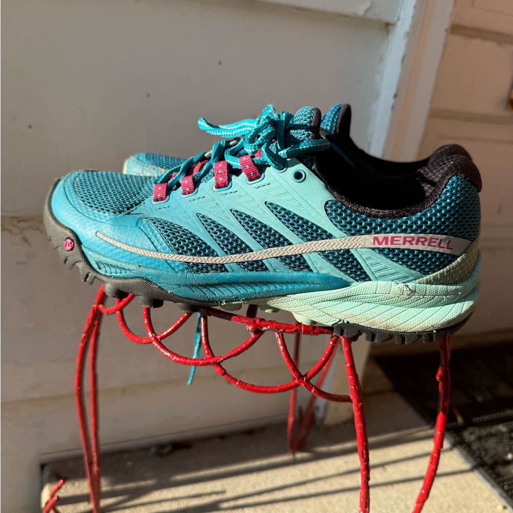 Merrell Women's Teal and Pink Trail Running Shoes - Picture 8 of 10